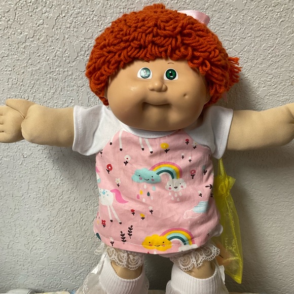 RARE VTG Cabbage Patch Kid Girl Red Single Poodle Pony Green Eyes HM#8 1986